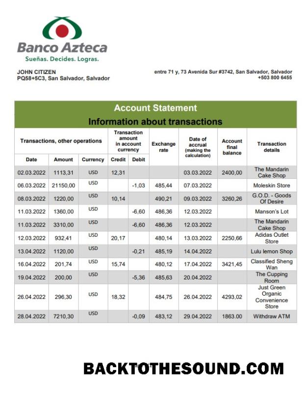 İndir Salvador Banco Azteca Banka Hesap Özeti Örnek örnek