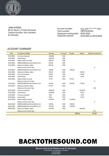 İndir Salvador Banco Central de Reserva of El Salvador Banka Hesap Özeti Excel and PDF Örnek ön izleme