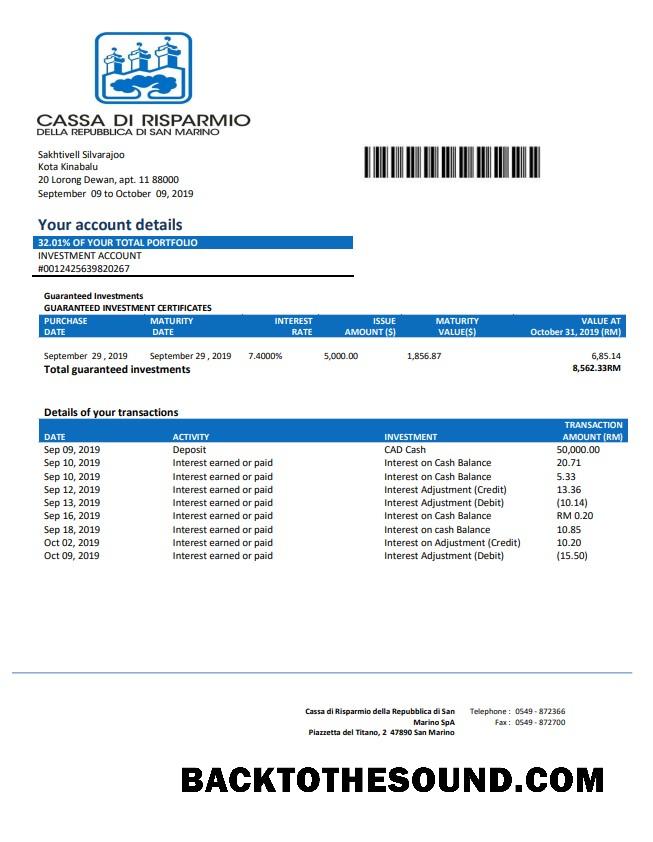 İndir San Marino Cassa di Risparmio Banka Hesap Özeti Örnek örnek