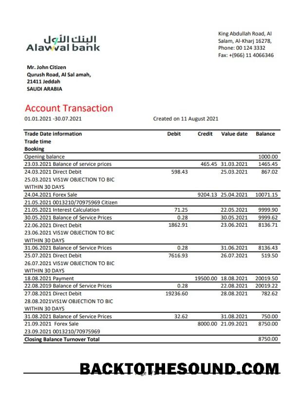 İndir Suudi Arabistan Alawwal Banka Excel PDF Örnek taslak