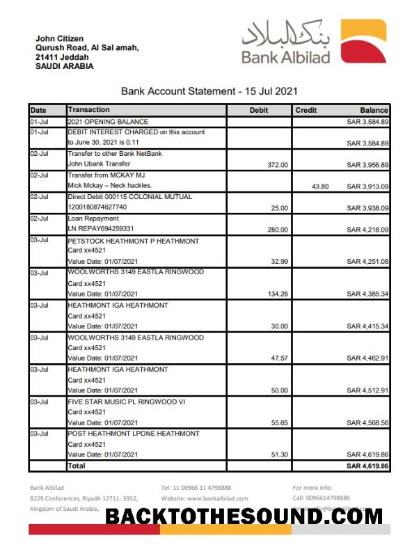 İndir Suudi Arabistan Banka Albilad Excel PDF Örnek ön izleme