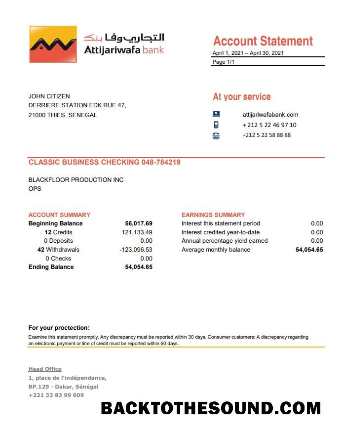 İndir Senegal Attijariwafa Banka Excel PDF Örnek taslak