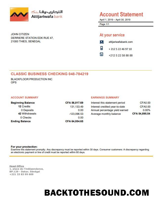 İndir Senegal Attijariwafa Banka proof of address Hesap Özeti in Word and PDF Format Örnek örnek