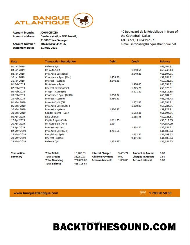 İndir Senegal Banque Atlantique Banka Hesap Özeti easy to fill in Word and PDF Format Örnek şablon