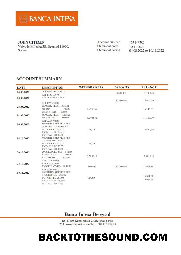İndir Sırbistan Banca Intesa Banka Hesap Özeti Örnek ön izleme