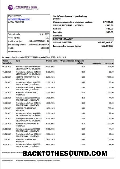 İndir Sırbistan Komercijalna Banka Hesap Hesap Özeti Word and PDF Örnek tasarım