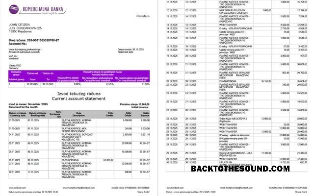 Profesyonel İndir Sırbistan Komercijalna Banka Hesap Hesap Özeti Word and PDF Şablon, 2 pages Örnek