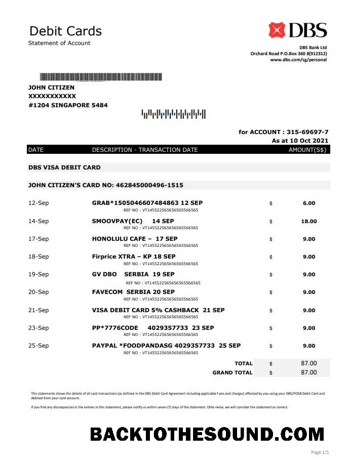 İndir Singapur DBS Banka Excel PDF Örnek şablon