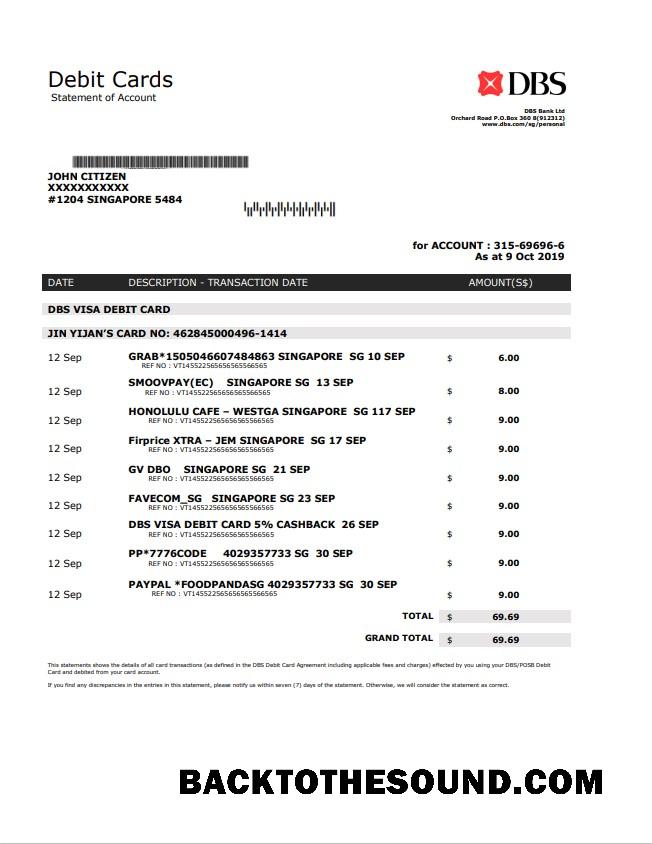 İndir Singapur DBS Banka proof of address Hesap Özeti in .doc and .PDF Format Örnek ön izleme