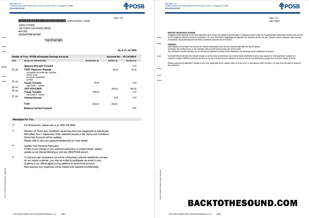 İndir Singapur DBS Banka Hesap Özeti in Word and PDF Format, 2 pages Örnek tasarım