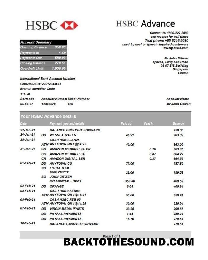 İndir Singapur HSBC Excel PDF Örnek örnek