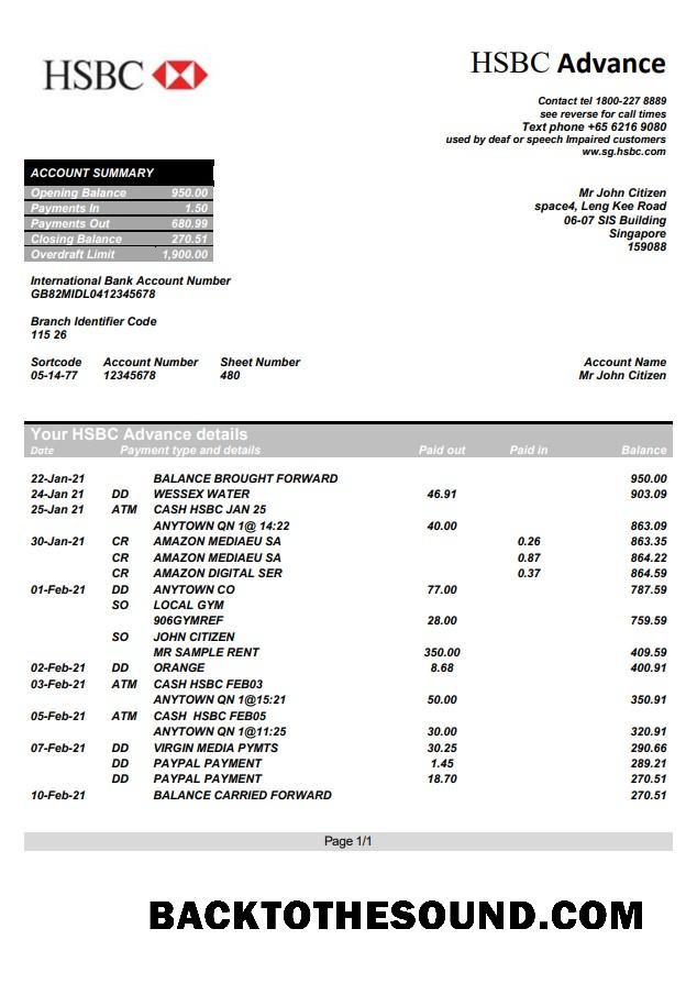 İndir Singapur HSBC Word PDF Örnek şablon