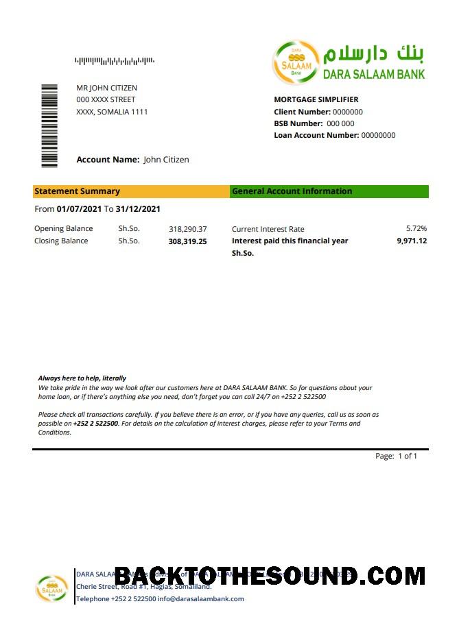 İndir Somali Dara Salaam Banka Excel PDF Örnek şablon
