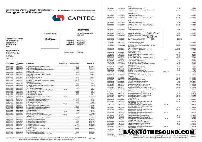İndir Güney Afrika Capitec Banka savings Hesap Hesap Özeti 4 pages Örnek örnek