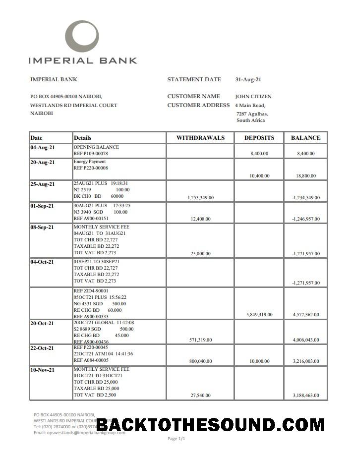 İndir Güney Afrika Imperial Banka Excel PDF Örnek örnek
