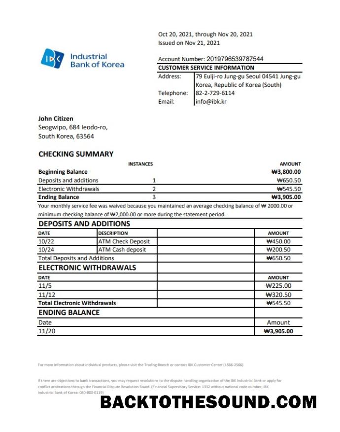 İndir Güney Kore Industrial Banka Excel Örnek ön izleme