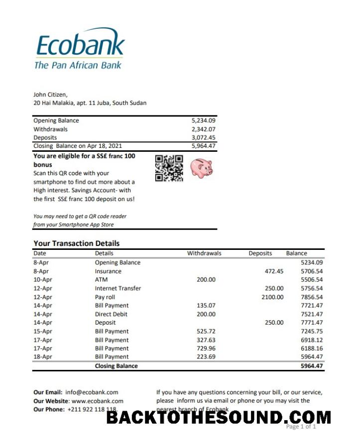 İndir Güney Sudan Ecobank Excel PDF Örnek örnek