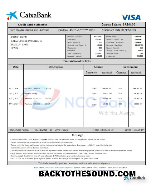 İndir İspanya CaixaBank Kredi Kart Hesap Özeti scr Örnek taslak