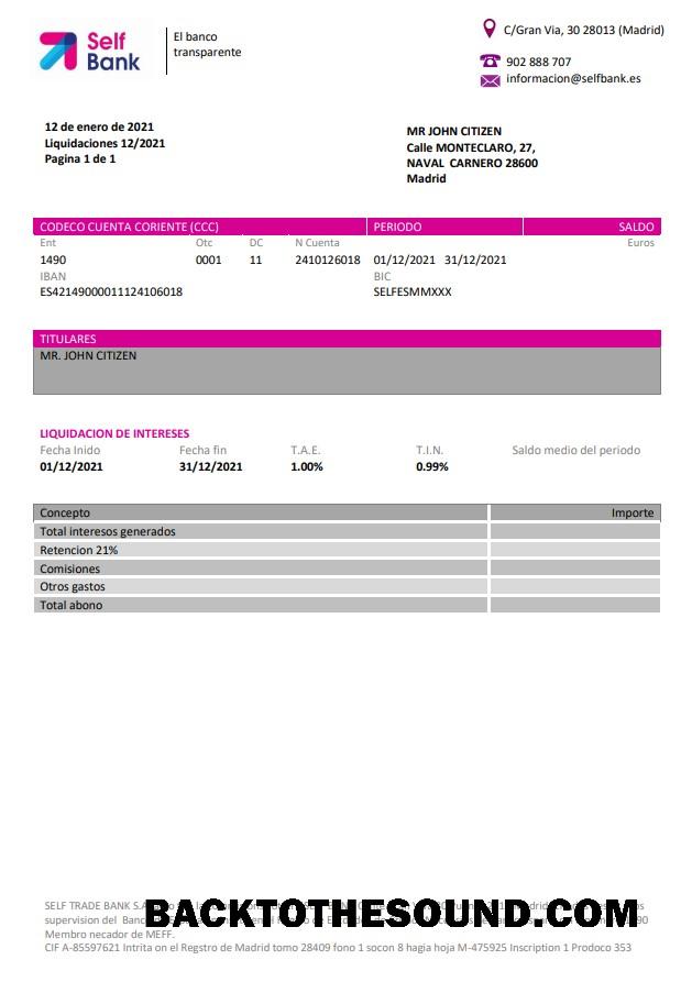 İndir İspanya Self Banka proof of address Hesap Özeti in Word and PDF Format, .doc and .PDF Format Örnek şablon