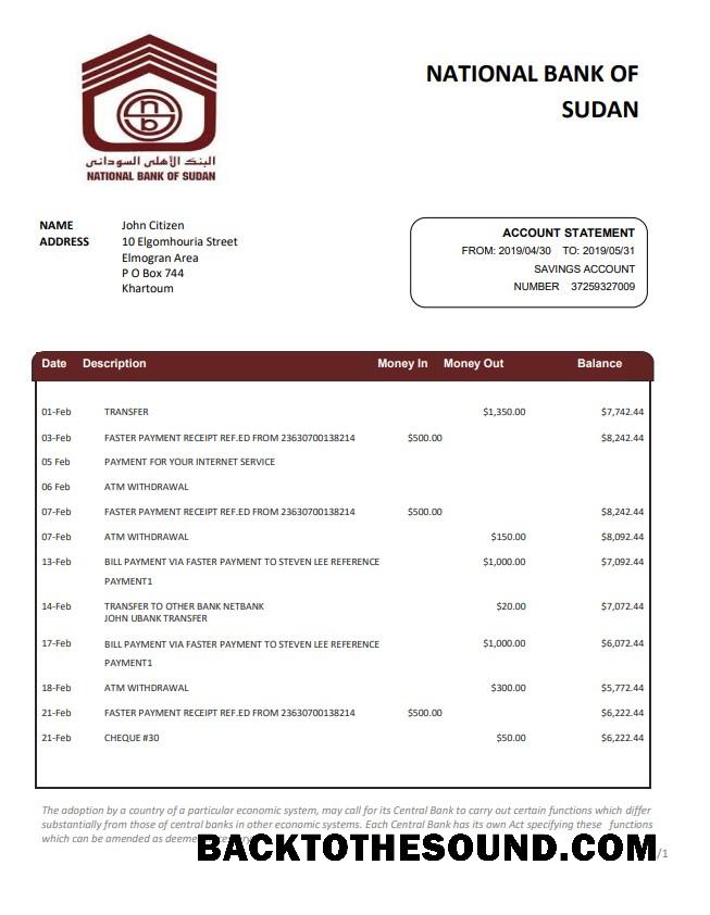 İndir Sudan ulusal Banka of Sudan Banka Hesap Özeti in Word and PDF Format Örnek ön izleme