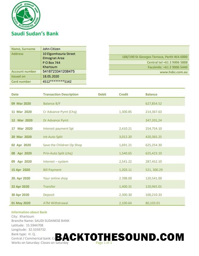 İndir Sudan Saudi Sudanese Banka proof of address Hesap Özeti in Word and PDF Format Örnek taslak