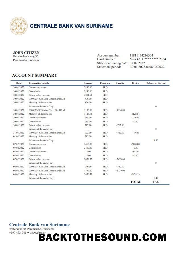 İndir Surinam Centrale Banka Van Surinam Banka Hesap Özeti in Word and PDF Format Örnek ön izleme