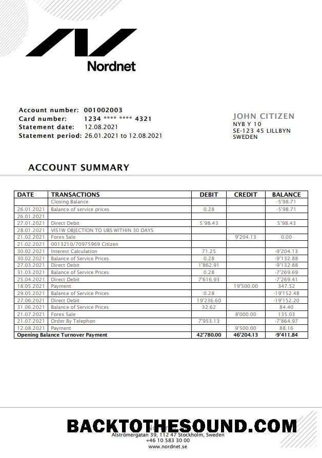 İndir İsveç Nordnet AB Banka Hesap Özeti easy to fill in .doc and .PDF Format, fully Düzenlenebilir Örnek şablon