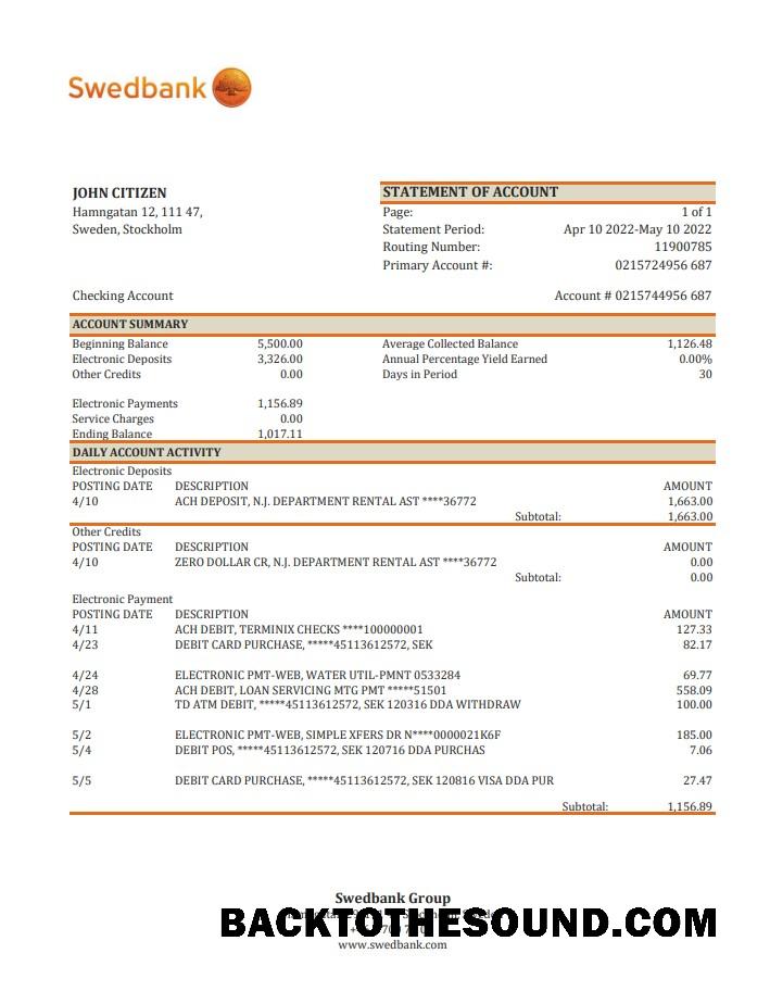 İndir İsveç Swedbank Banka Hesap Özeti XLS Örnek ön izleme