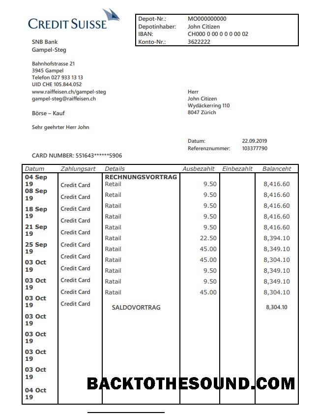 İndir İsviçre Kredi Suisse Banka proof of address Hesap Özeti in Word and PDF Format (.doc and .PDF) Örnek örnek