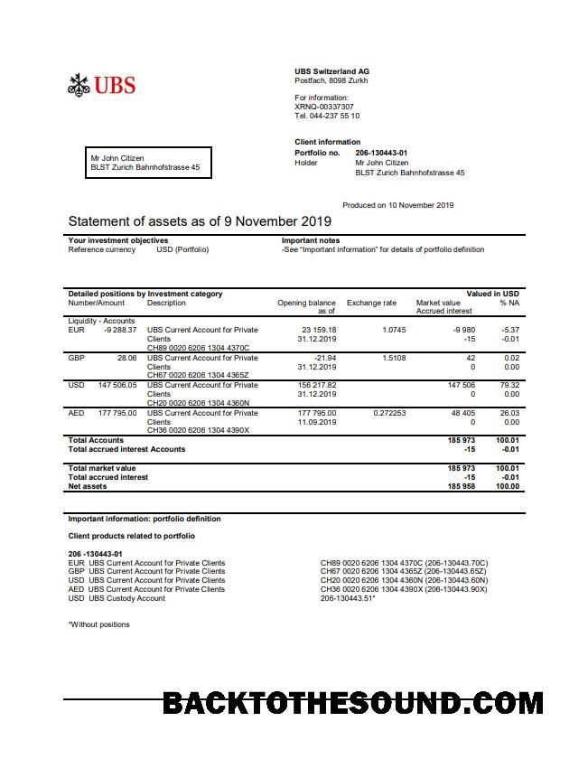 İndir İsviçre UBS Banka Hesap Özeti in Word and PDF Format, Sürüm 2 Örnek örnek
