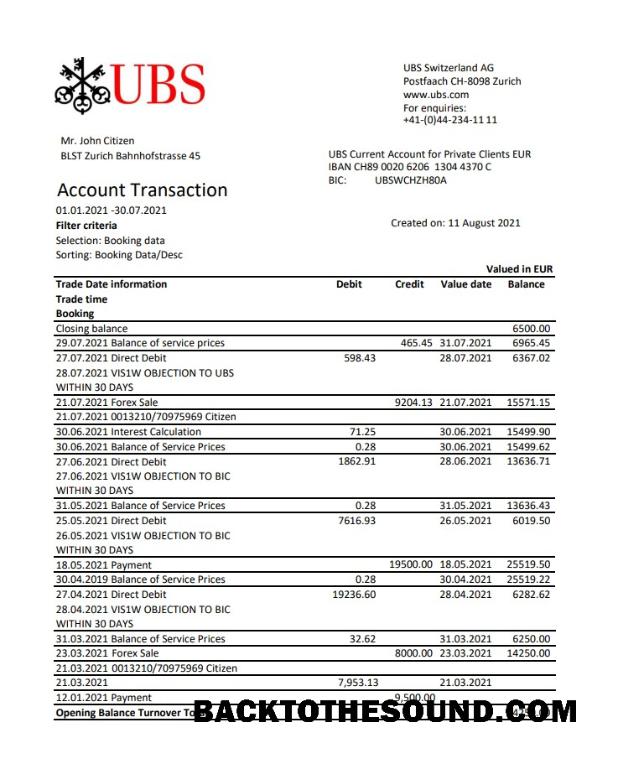 İndir İsviçre UBS Excel PDF Örnek ön izleme