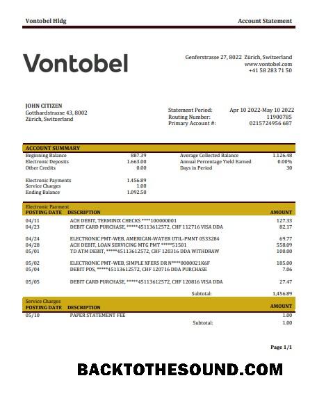 İndir İsviçre Vontobel Banka Hesap Özeti Örnek şablon