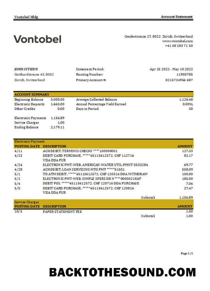 İndir İsviçre Vontobel Banka Hesap Özeti, Excel and PDF Örnek örnek