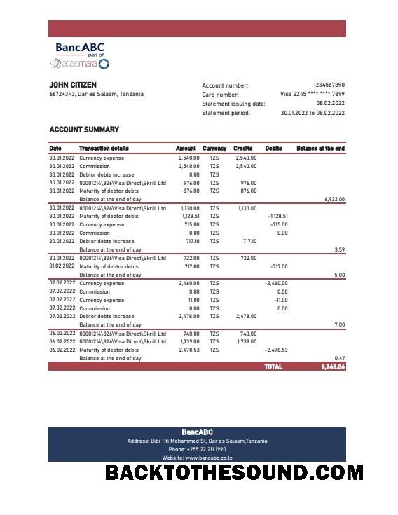İndir Tanzanya BancABC Banka Hesap Özeti, Excel and PDF Örnek örnek