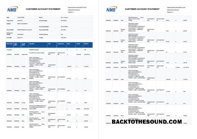 Gerçekçi İndir Tanzanya NMB Banka Hesap Hesap Özeti Word and PDF Şablon, 2 pages Örnek
