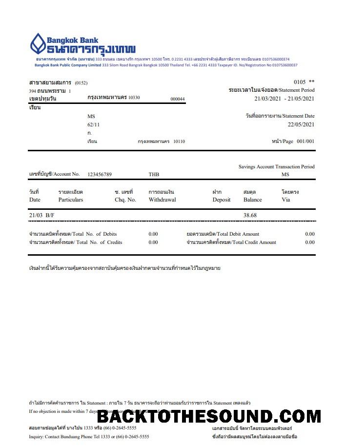 İndir Tayland Bangkok Banka online banking İşlem Hesap Özeti in Word and PDF Format Örnek şablon