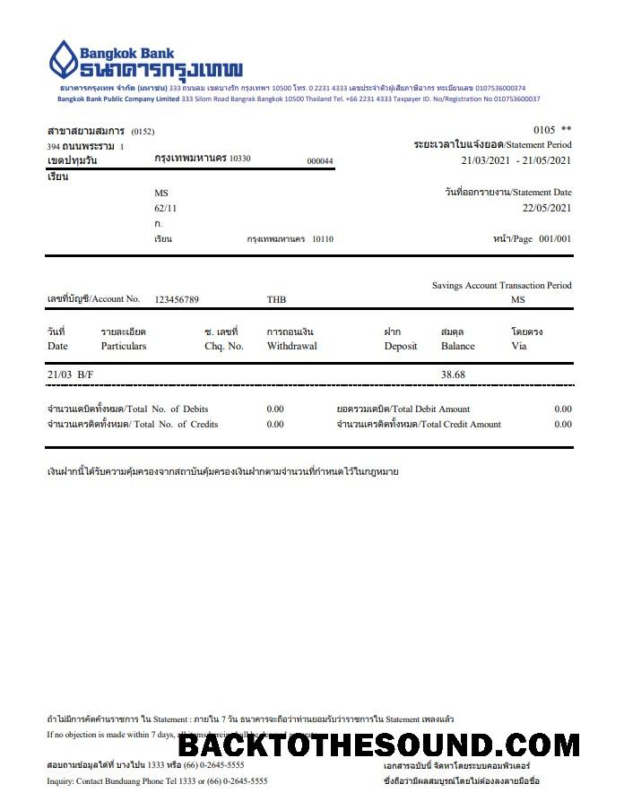 İndir Tayland Bangkok Banka Hesap Hesap Özeti in Excel and PDF Format Örnek taslak
