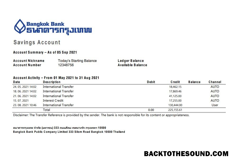 İndir Tayland Bangkok Banka Hesap Özeti easy to fill in Excel and PDF Format Örnek şablon