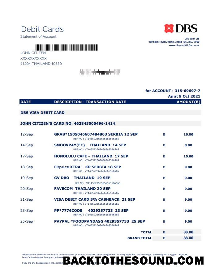 İndir Tayland DBS Banka Excel PDF Örnek örnek