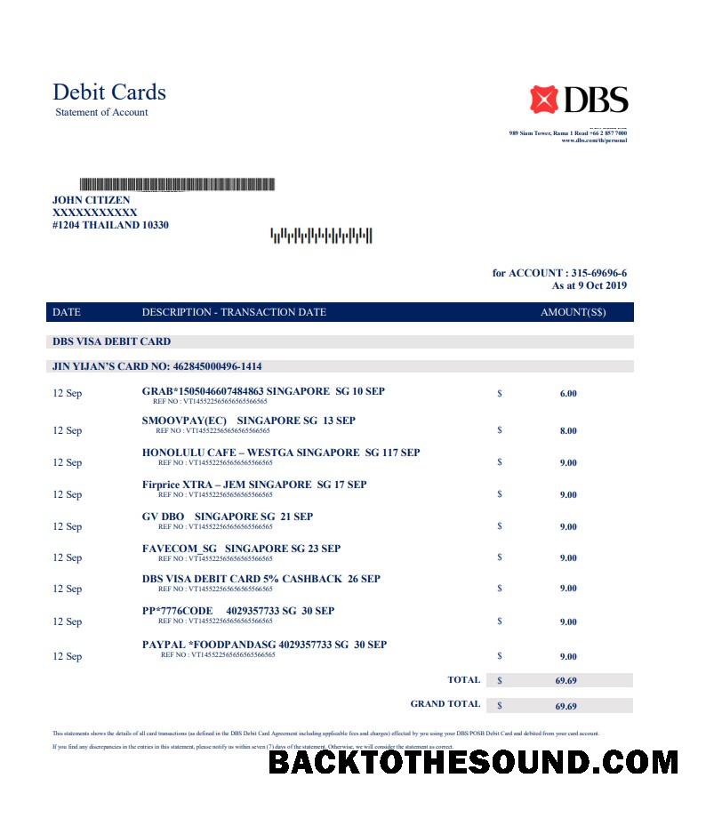 İndir Tayland DBS Banka proof of address Hesap Özeti in Word and PDF Format Örnek örnek