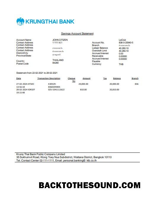 İndir Tayland Krungthai Banka Hesap Özeti Word and PDF Örnek örnek