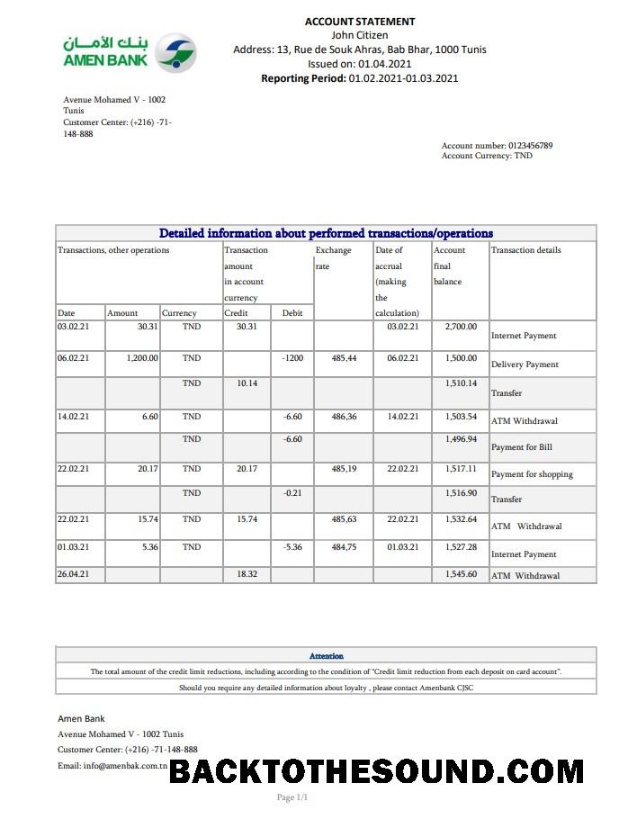İndir Tunus Amen Banka Excel PDF Örnek şablon