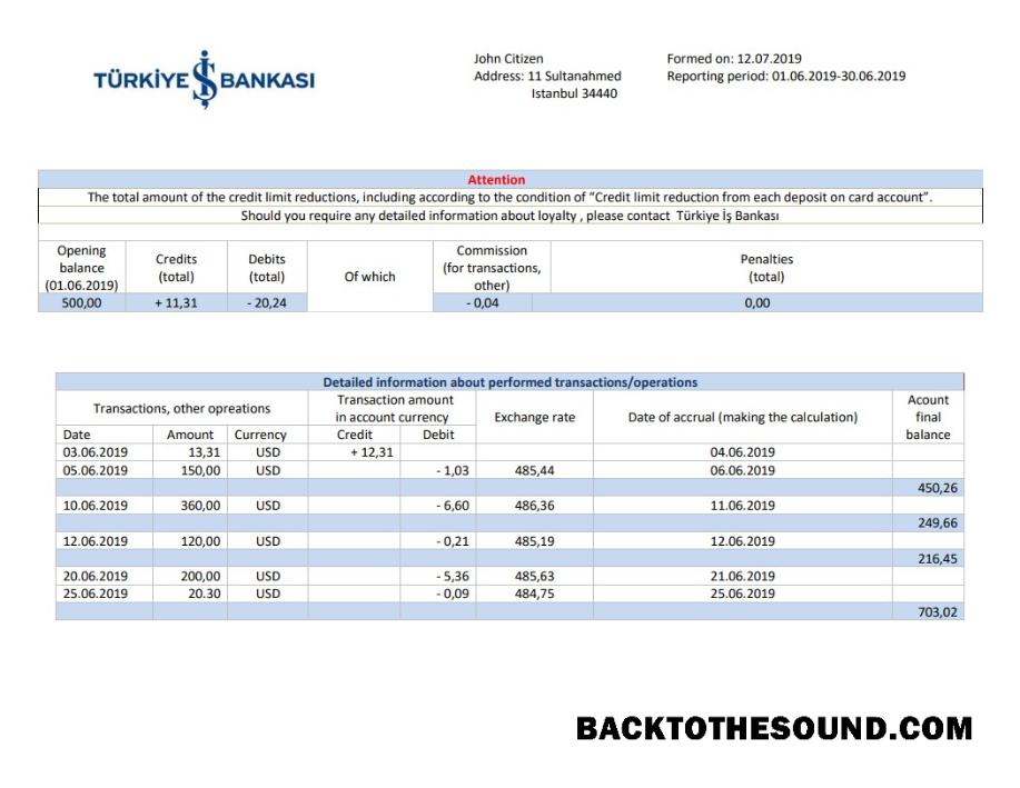 İndir Türkiye Bankasi Banka proof of address Hesap Özeti in Word and PDF Format, fully Düzenlenebilir Örnek tasarım