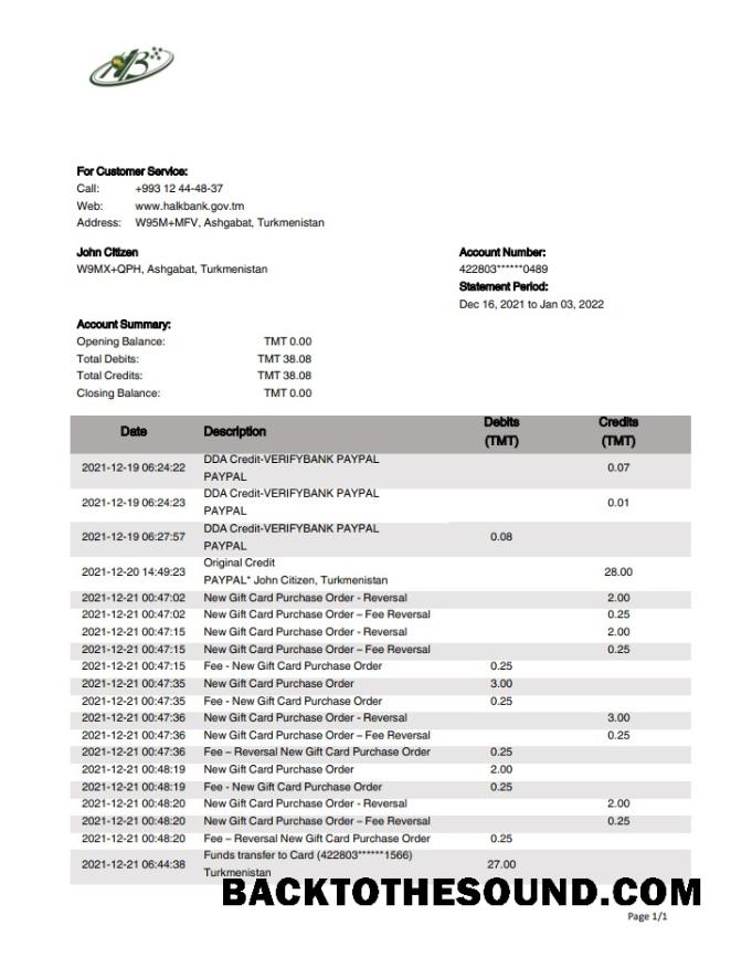 Premium İndir Türkmenistan HalkBank Banka Hesap Özeti Şablon, Word and PDF Format (.doc and .PDF) Örnek