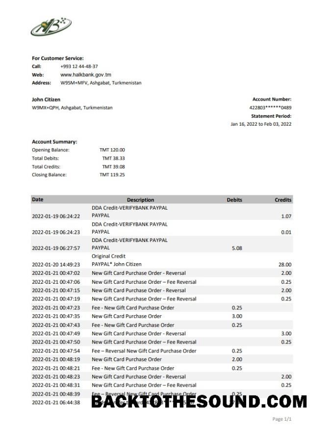 İndir Türkmenistan HalkBank Banka Hesap Özeti, Excel and PDF Örnek tasarım