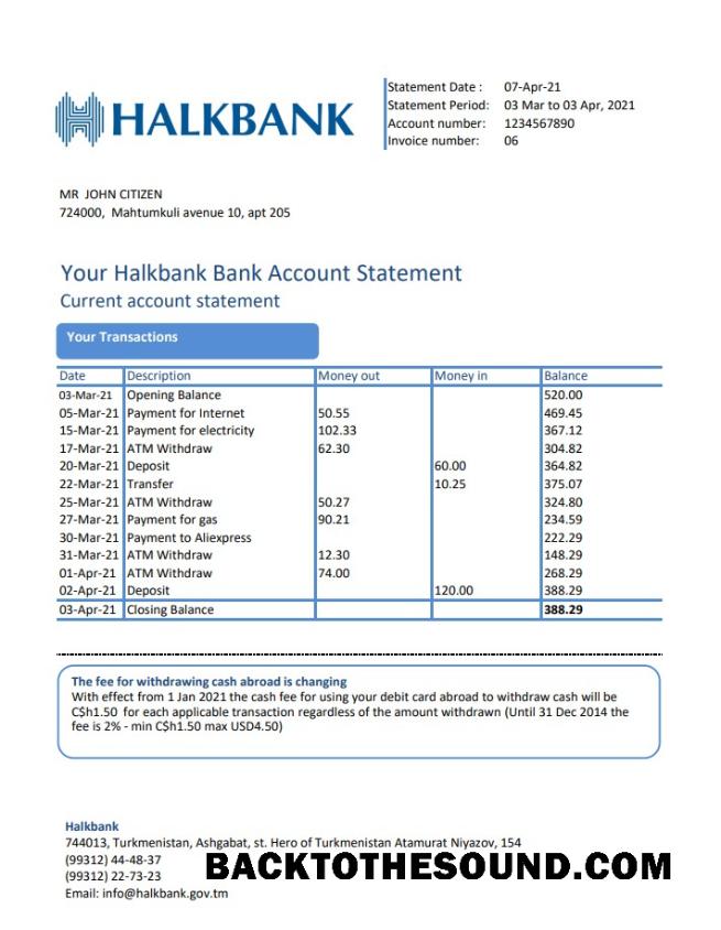İndir Türkmenistan Halkbank Excel PDF Örnek tasarım