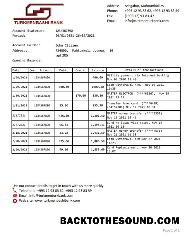 İndir Türkmenistan Turkmenbashi Banka Excel PDF Örnek taslak
