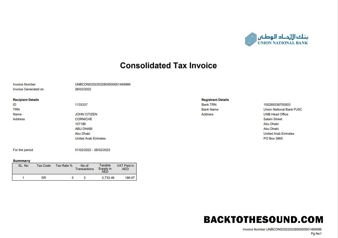 İndir BAE Abu Dhabi birlik ulusal Banka Hesap Özeti 2 pages Örnek ön izleme