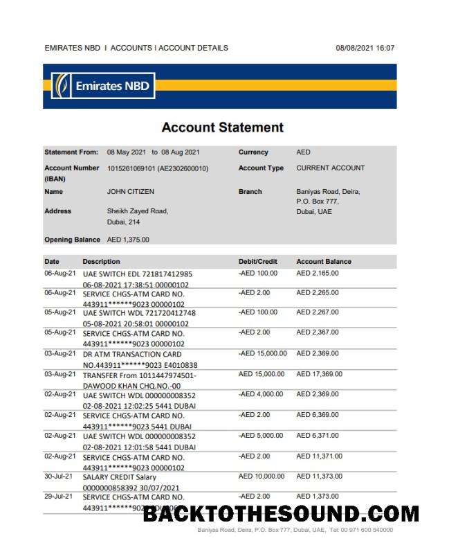 İndir BAE Dubai Emirates NBD Excel PDF Örnek şablon