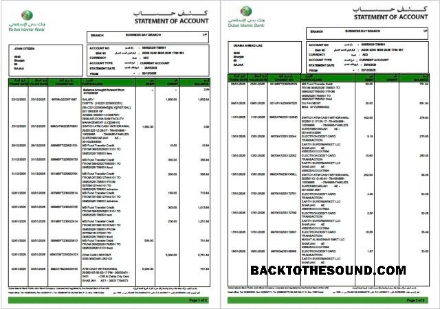 Gerçekçi İndir BAE Dubai Islamic Banka Hesap Özeti of Hesap Word and PDF Şablon, 2 pages Örnek